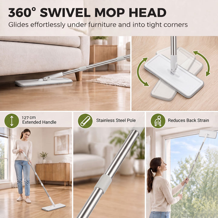 Mop and Bucket Set, Compact Flat Mop System with Wringer, 2-Chamber - view 6