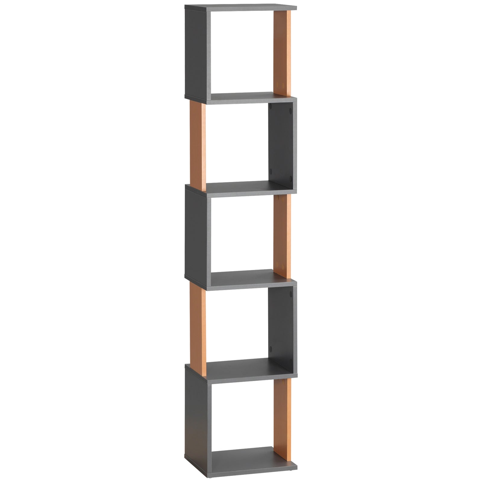 Modern 5-Tier Bookshelf, Freestanding Bookcase Storage Shelving for Living Room Home Office Study, Brown and Dark Grey