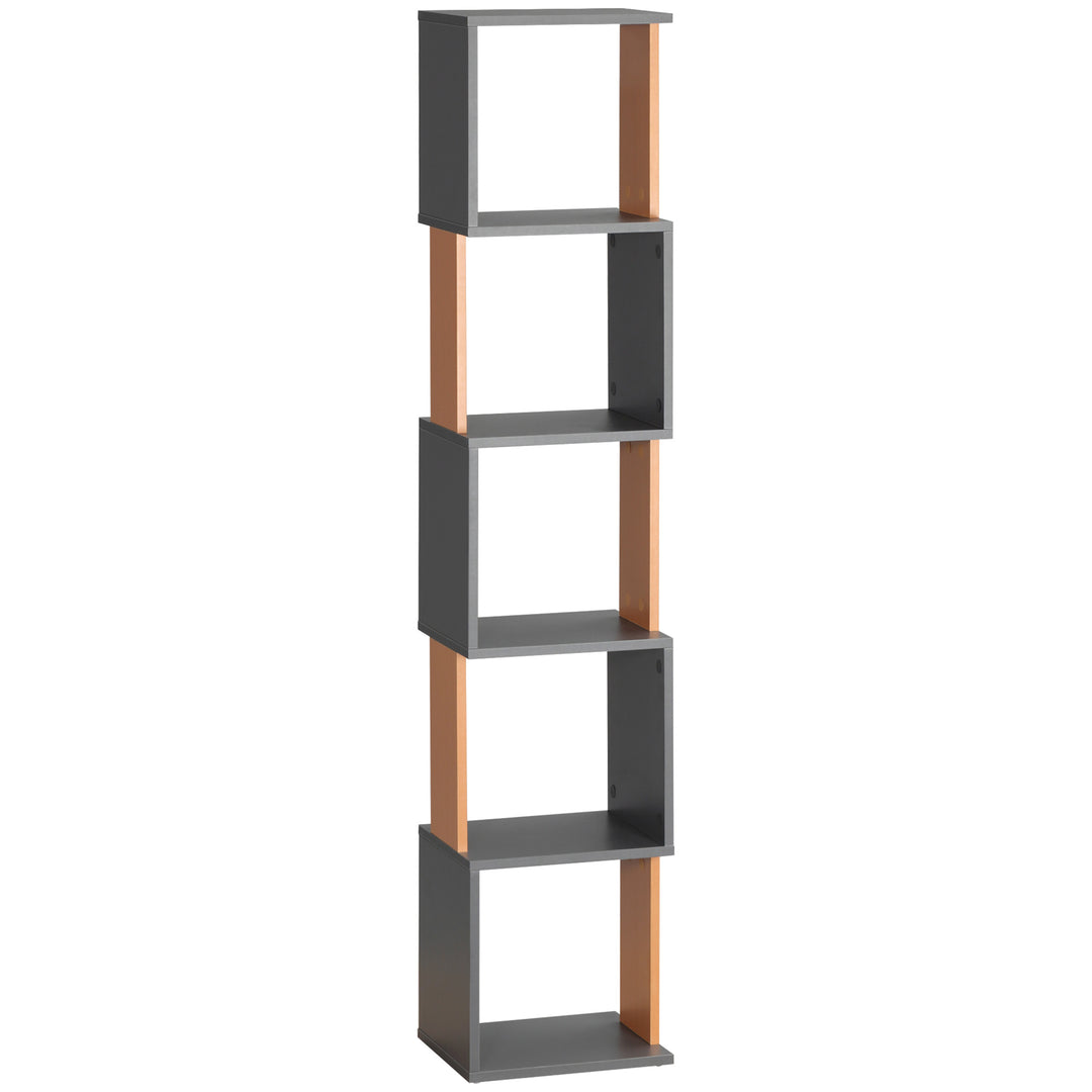 MCL Modern 5-Tier Bookshelf, Freestanding Bookcase Storage Shelving for Living Room Home Office Study, Brown and Dark Grey