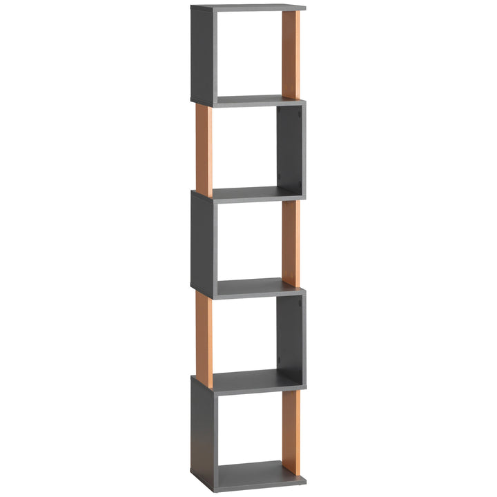 MCL Modern 5-Tier Bookshelf, Freestanding Bookcase Storage Shelving for Living Room Home Office Study, Brown and Dark Grey