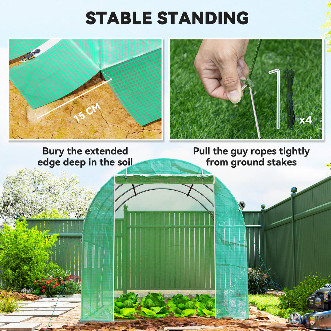 296 x 196cm Steel Frame Polytunnel Greenhouse - Green