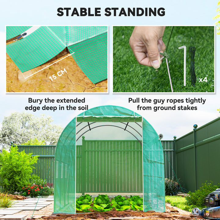 296 x 196cm Steel Frame Polytunnel Greenhouse - Green