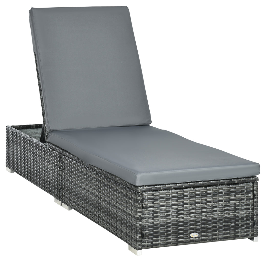 PE Rattan Sun Lounger, Five-level Adjustable Recliner Bed Chair with Soft Padded Cushion for Patio, Garden, Mixed Grey