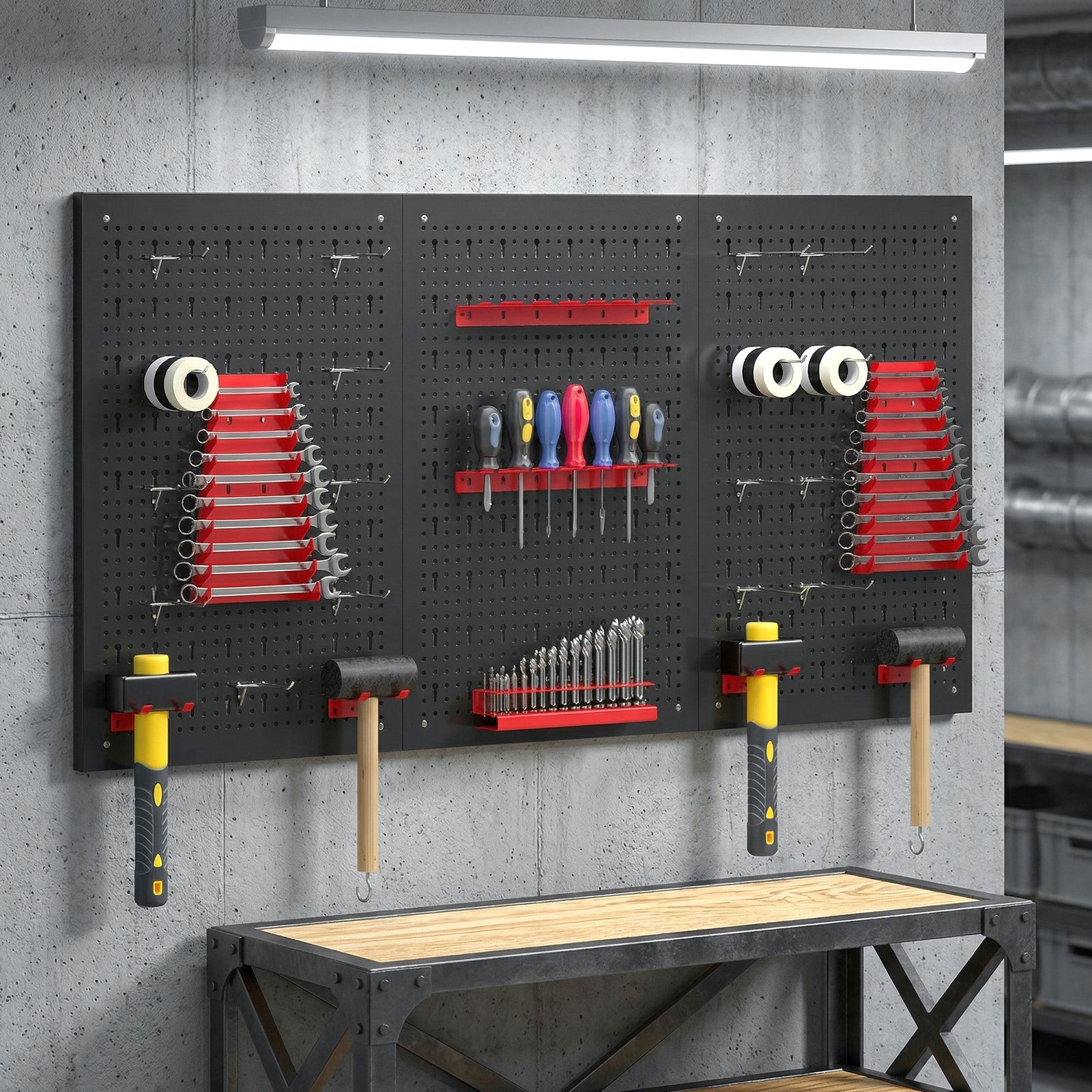 28 Pcs Wall-Mounted Pegboard with 3 Boards, Garage Tool Storage Unit B