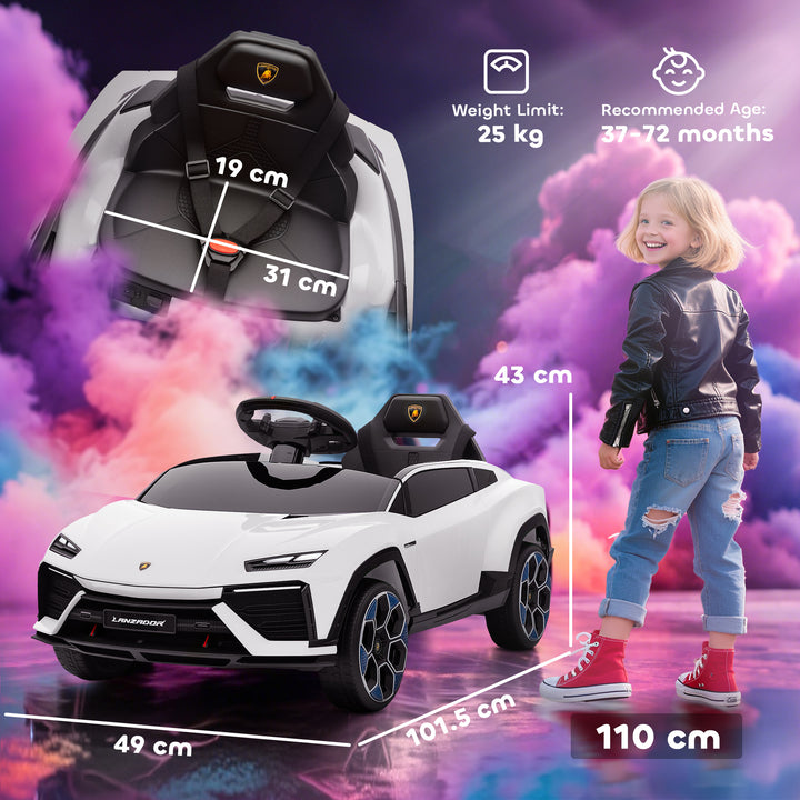 MCL 12V Licensed Lamborghini Electric Cars for Kids, Ride On Car with Remote Control for 3-6 Years Old, White