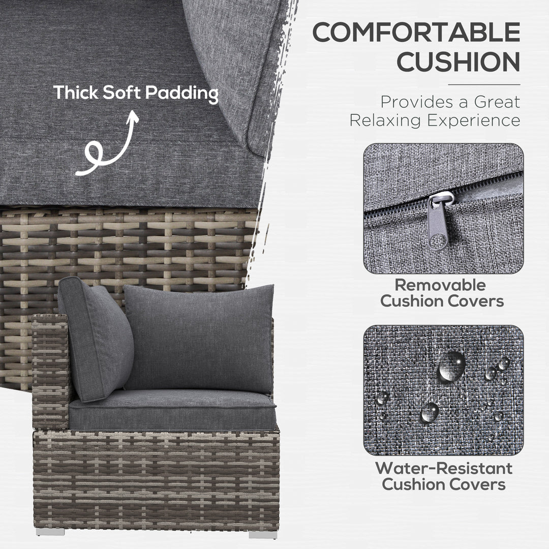 Outdoor PE Rattan Corner Sofa, Garden Wicker Furniture Single Sofa Chair w/ Cushions, Deep Grey