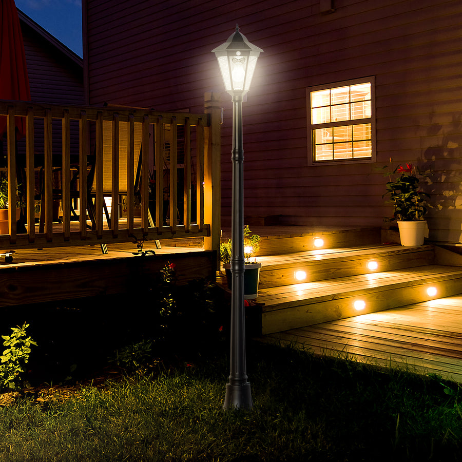 1.9M Garden Lamp Post Light, IP44 Outdoor LED Solar Powered Lantern Lamp with Decorative Bulb, Aluminium Frame for Patio, Pathway and Walkway, Black