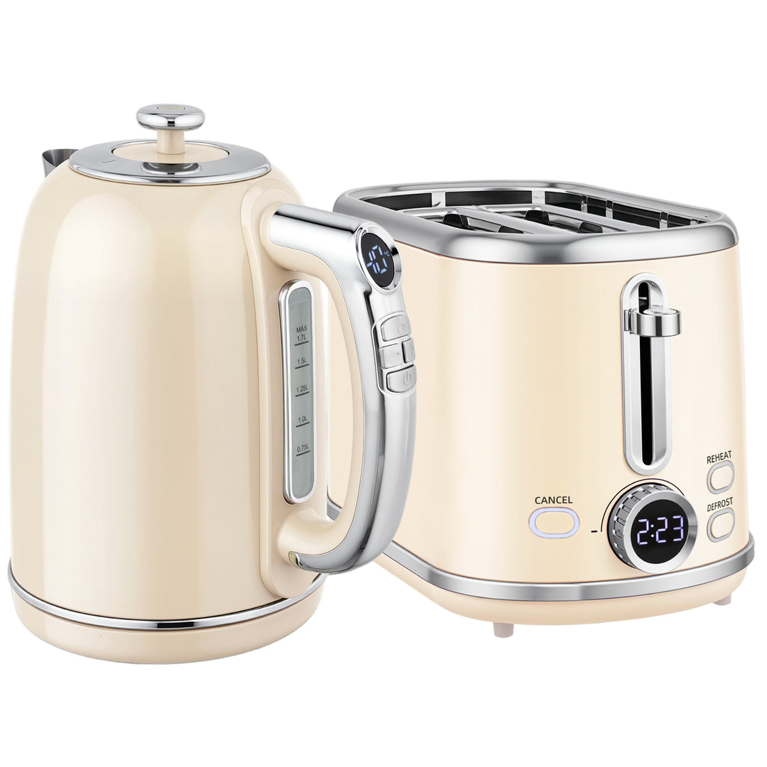 MCL Polished Retro 40-100°C Kettle and Toaster Set - Cream