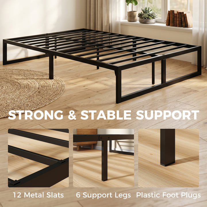 4ft6 Double Bed Frame with Underbed Storage and Steel Slat Support, 32