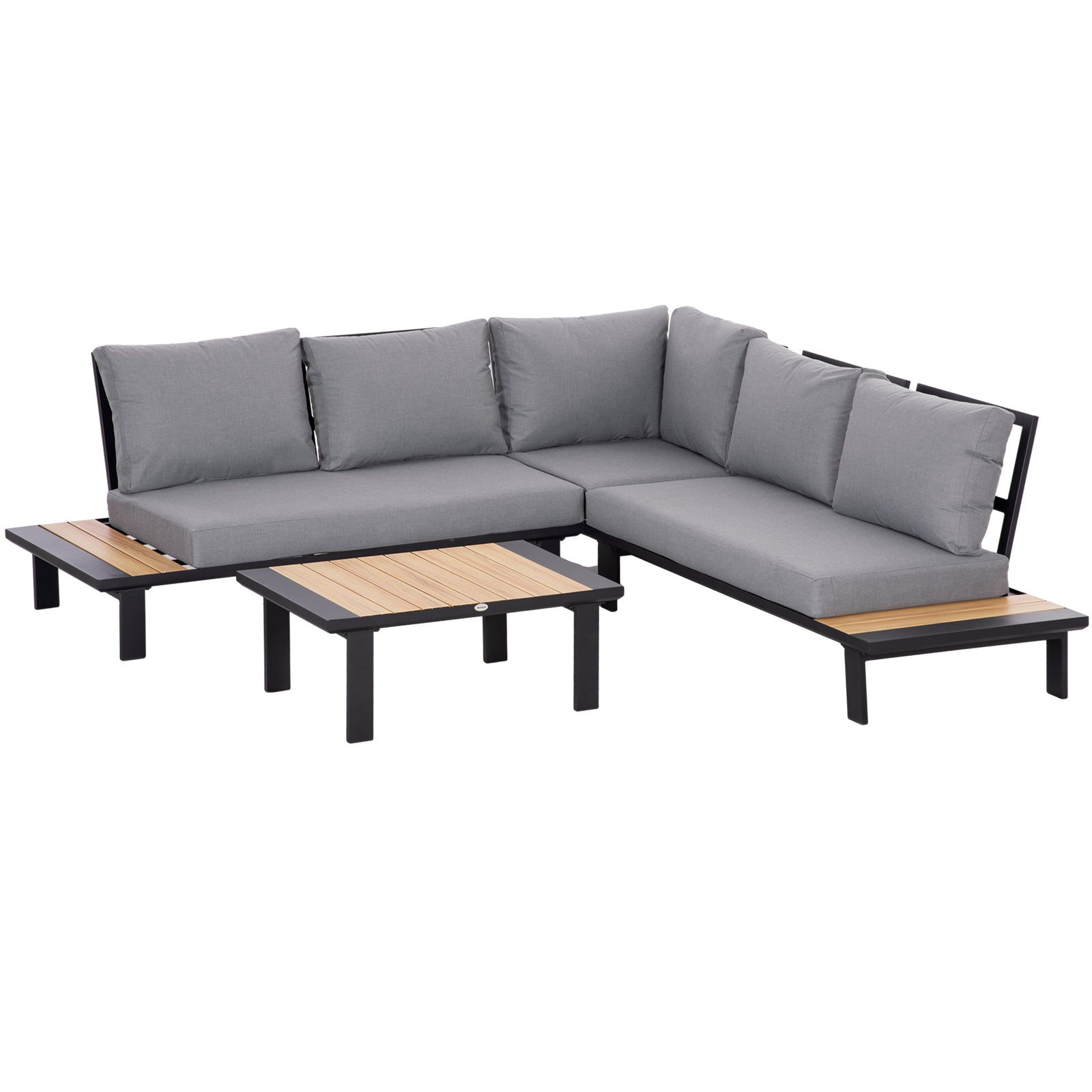 4 Pieces Aluminium Garden Furniture Set L Shape Sofa Set with Tables, Cushions for Indoor, Garden, Patio, Dark Grey