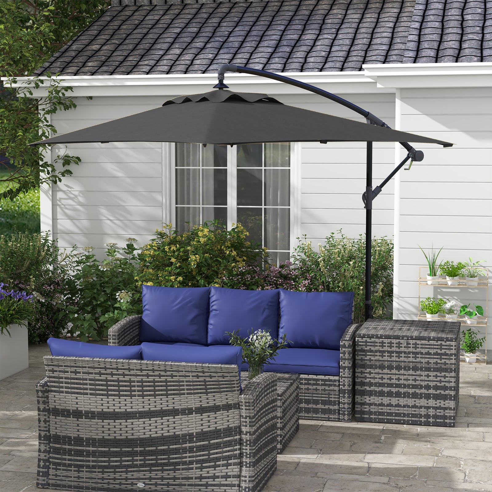 3m Cantilever Overhanging Parasol, with Cross Base - Black