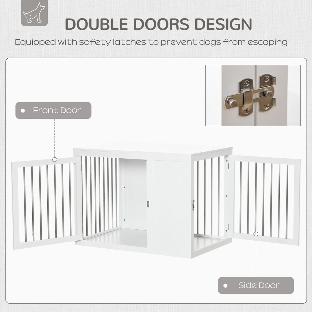 2-in-1 Dog Cage and Side Table, with Two Lockable Doors, for Medium Large Dogs - White