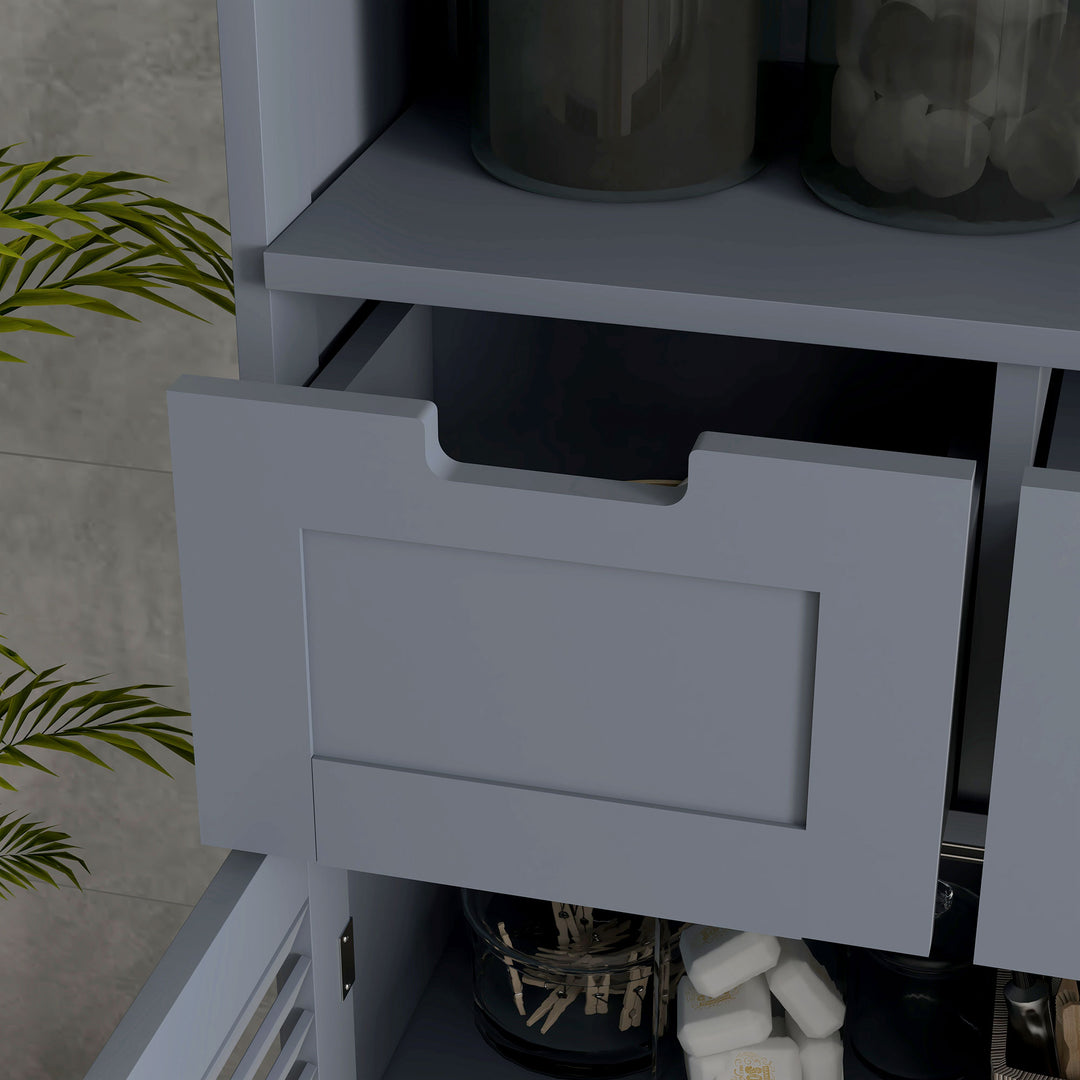 Three-Part Bathroom Storage Unit, with Shelf, Drawers & Cupboard - Grey