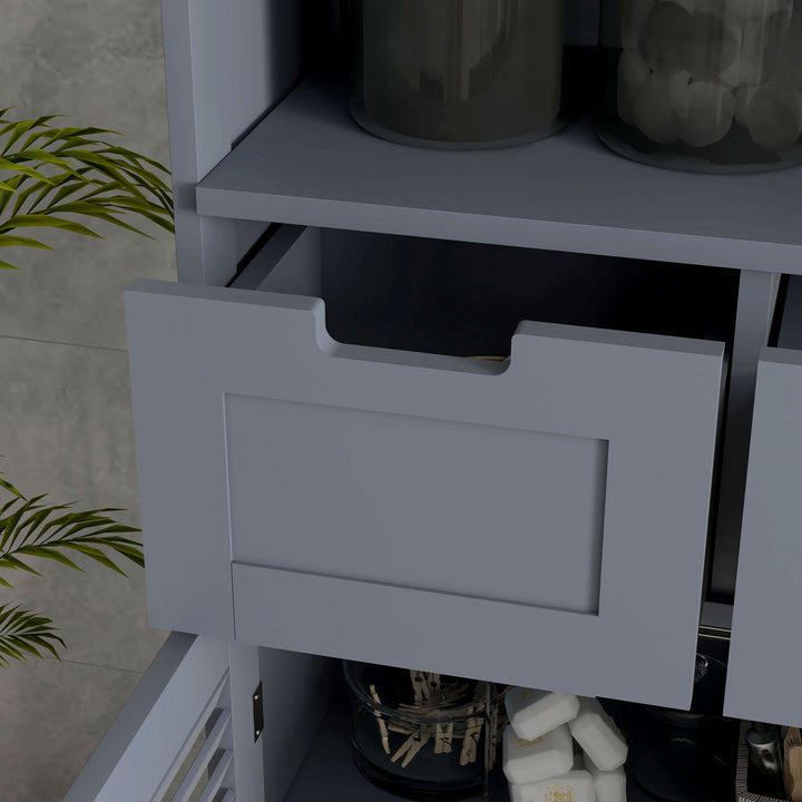 Three-Part Bathroom Storage Unit, with Shelf, Drawers & Cupboard - Grey