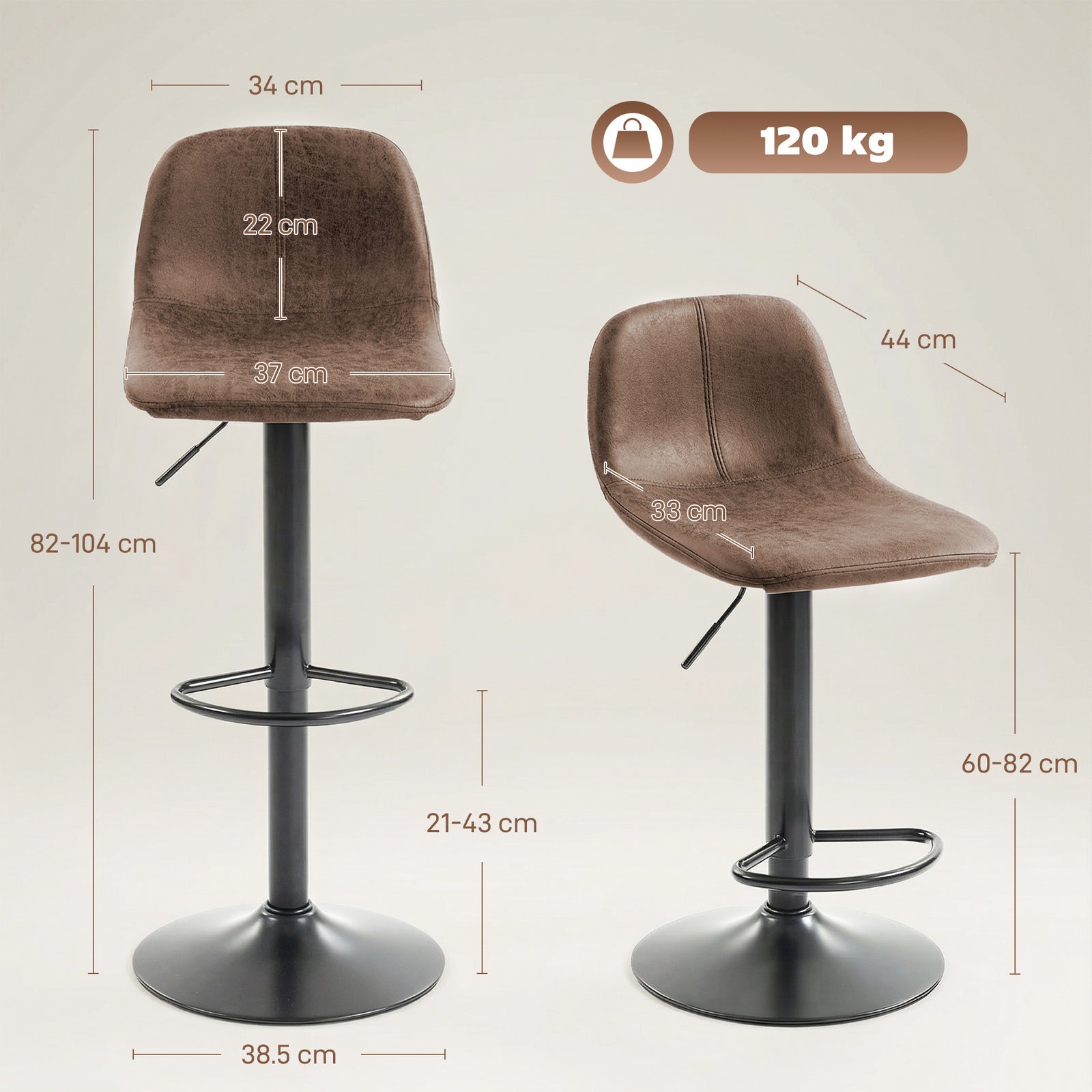 Bar Stools Set of 2, Modern Swivel Barstools with Footrest for Kitchen