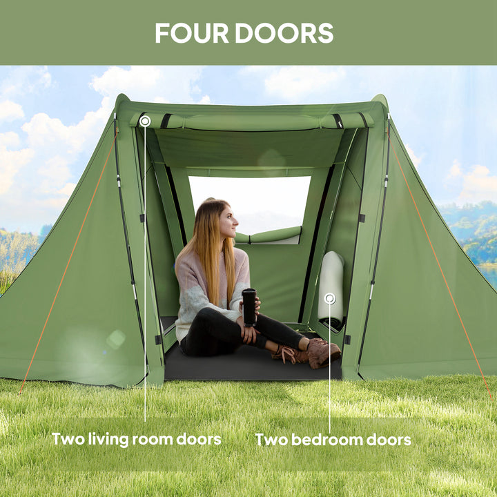 3 Man Camping Tent with Living Area and 2 Bedrooms, 3000mm Waterproof Family Tent with Sewn-in Groundsheet and bag, Portable Dome Shelter for Hiking, Festival, Backpacking, Green