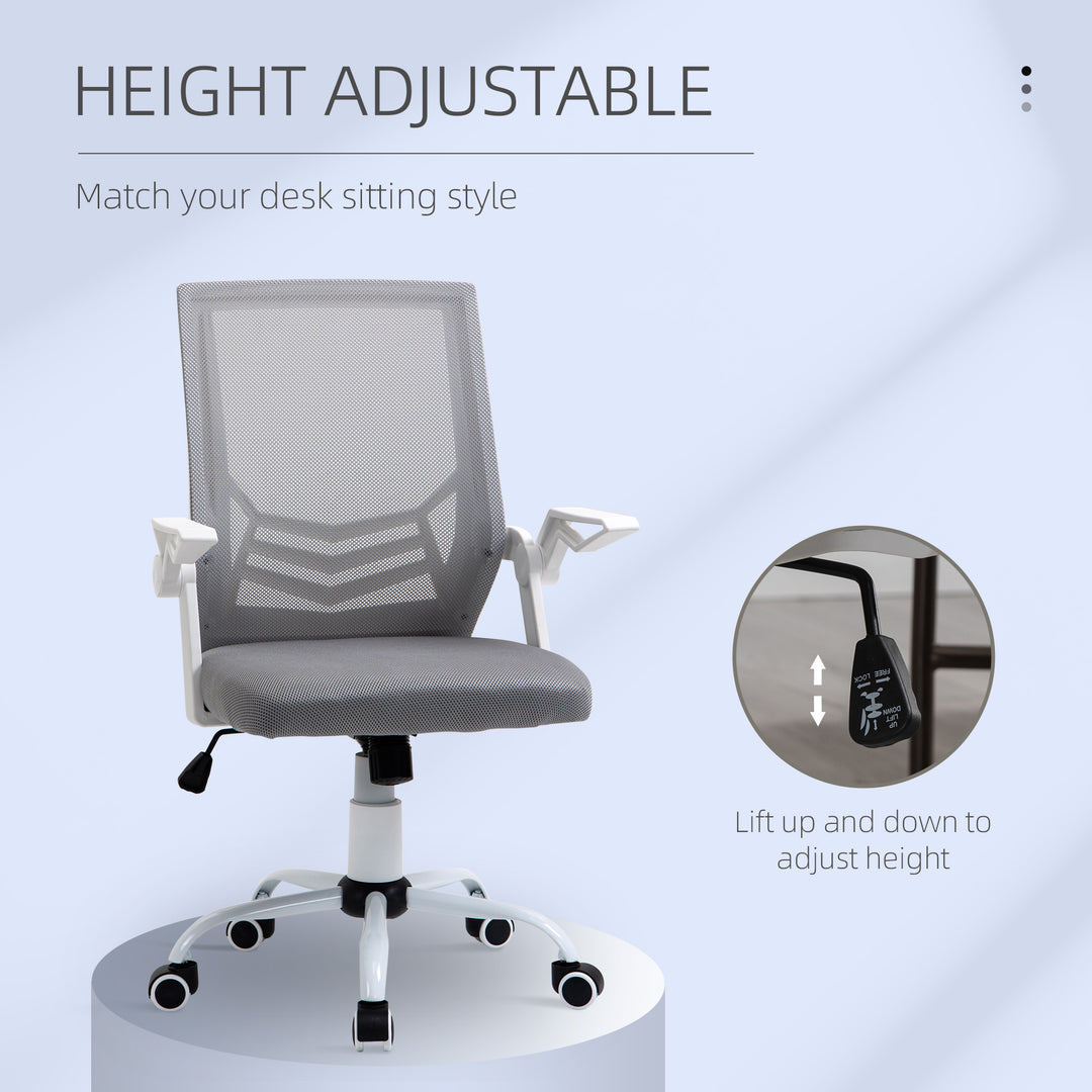 Mesh Office Chair with Flip-up Armrest, Swivel Computer Chair with Lumbar Support, Adjustable Height, Tilt Function for Home/Office, Grey