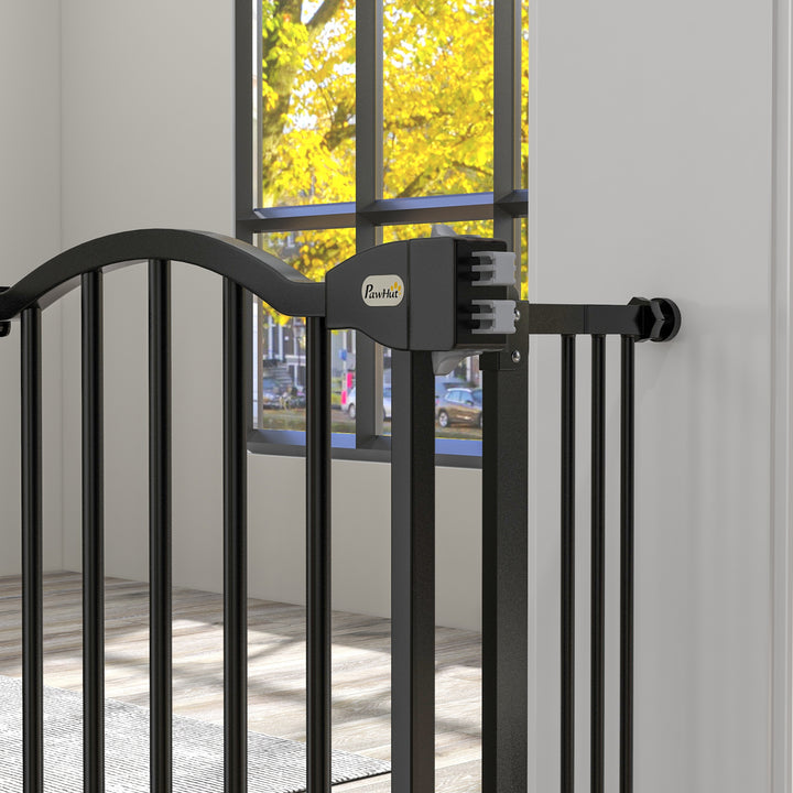 PawHut Metal 74-100cm Adjustable Pet Gate Safety Barrier w/ Auto-Close Door Black | Aosom UK