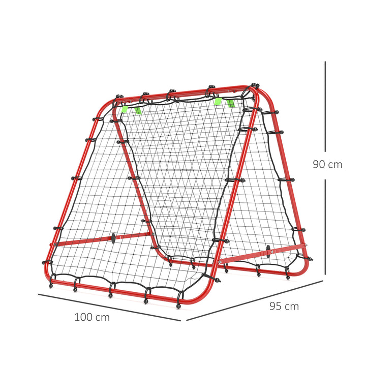 Double Sided Football Rebounder Net, Football Rebound Goal with Five Adjustable Angles, Red