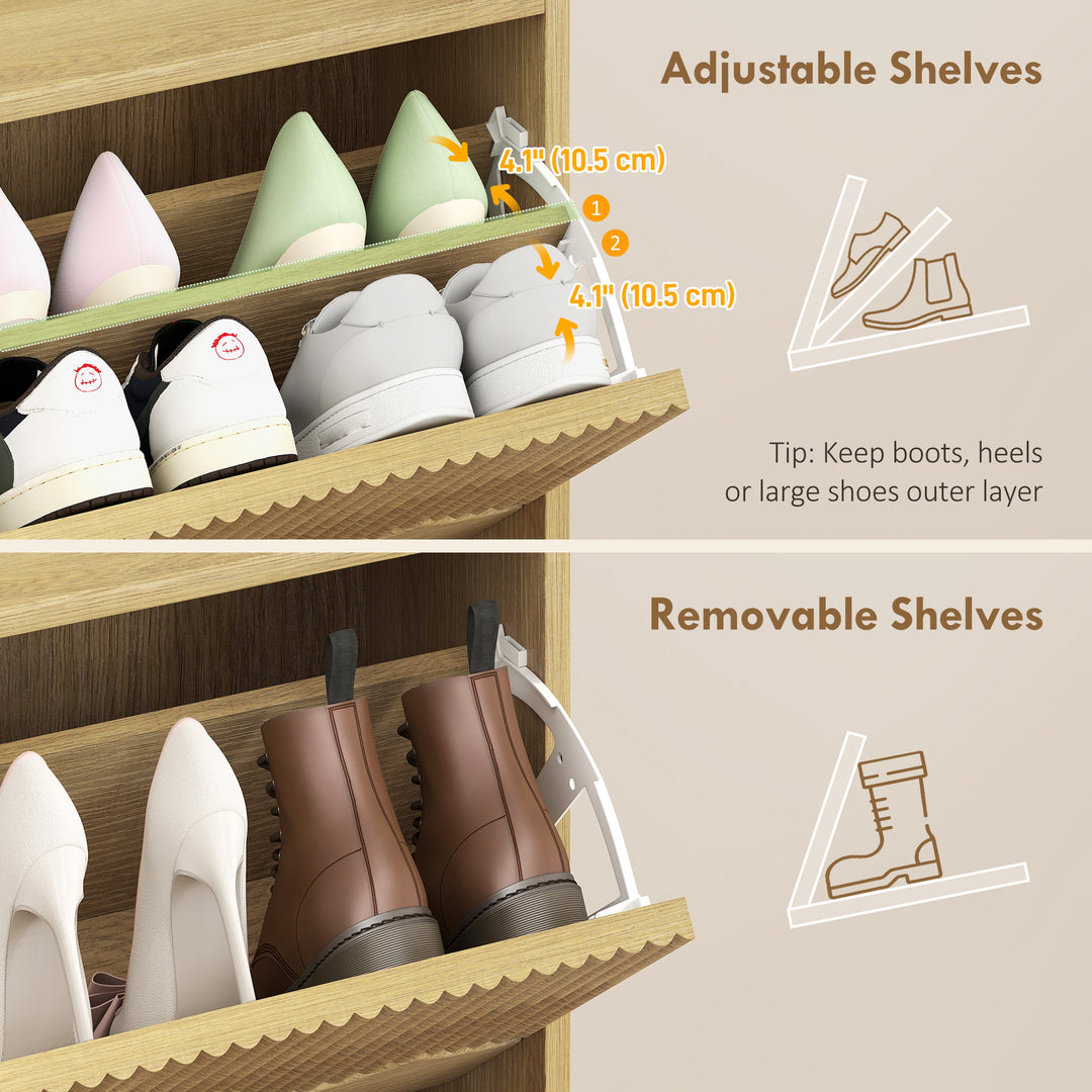 Narrow Shoe Cabinet, Modern Shoe Storage Cabinet with 3 Flip Drawers, 