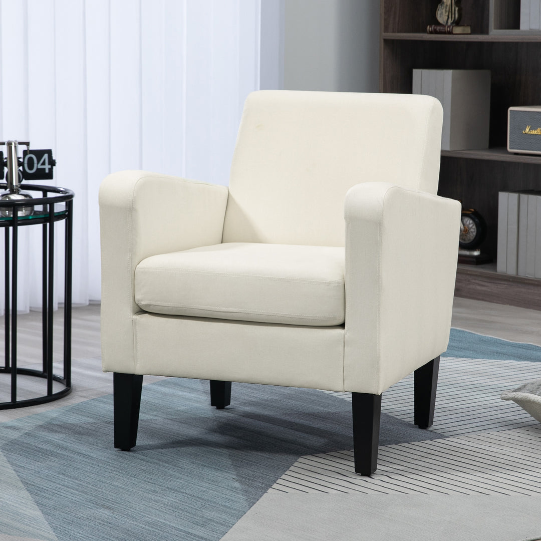 2 Pieces Modern Armchairs with Rubber Wood Legs, Upholstered Accent Chairs, Single Sofa for Living Room, Bedroom, Cream White