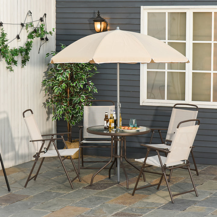 Outsunny Garden Patio Texteline Folding Chairs Plus Table and Parasol Furniture Bistro Set