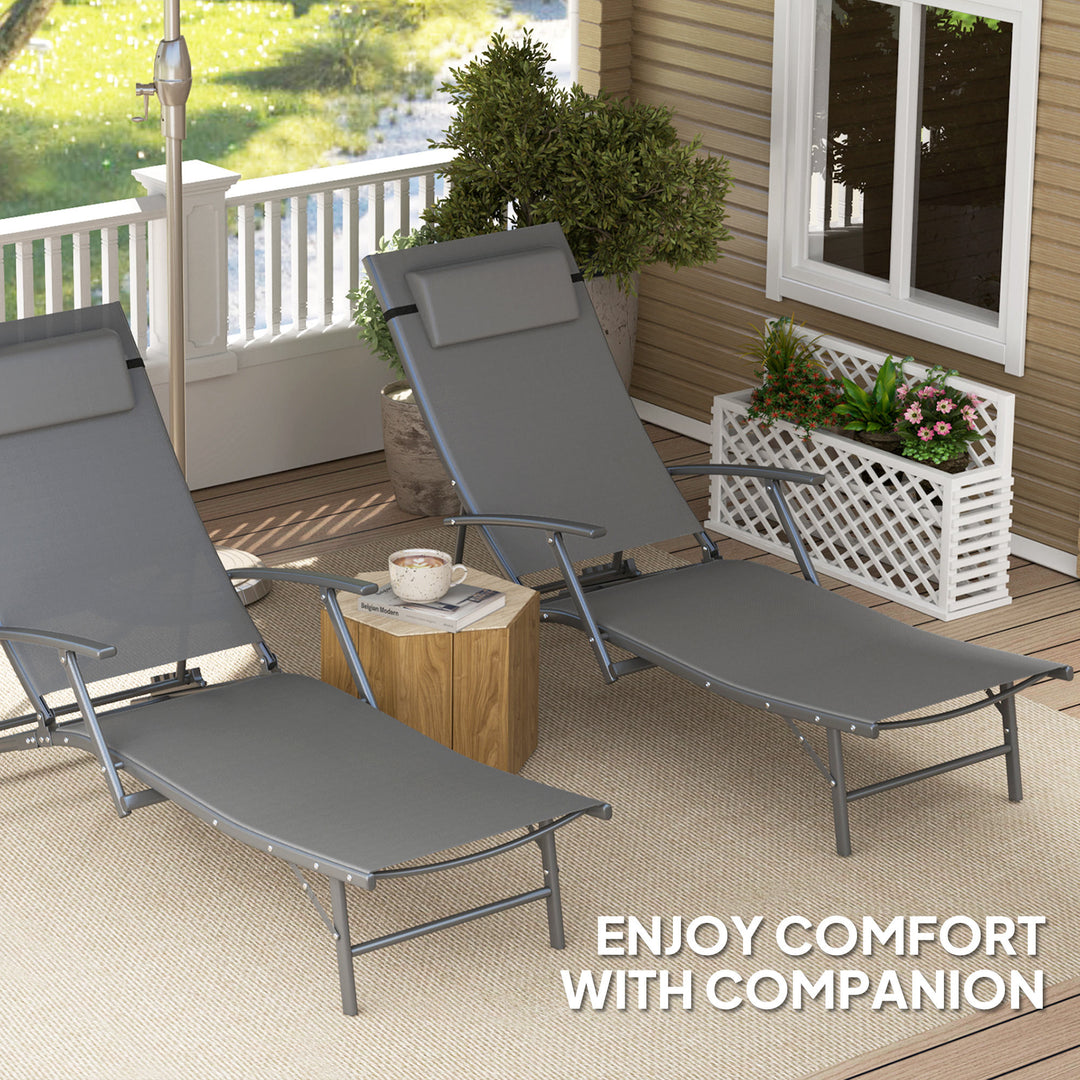 Set of Two Adjustable Back Sun Loungers - Grey
