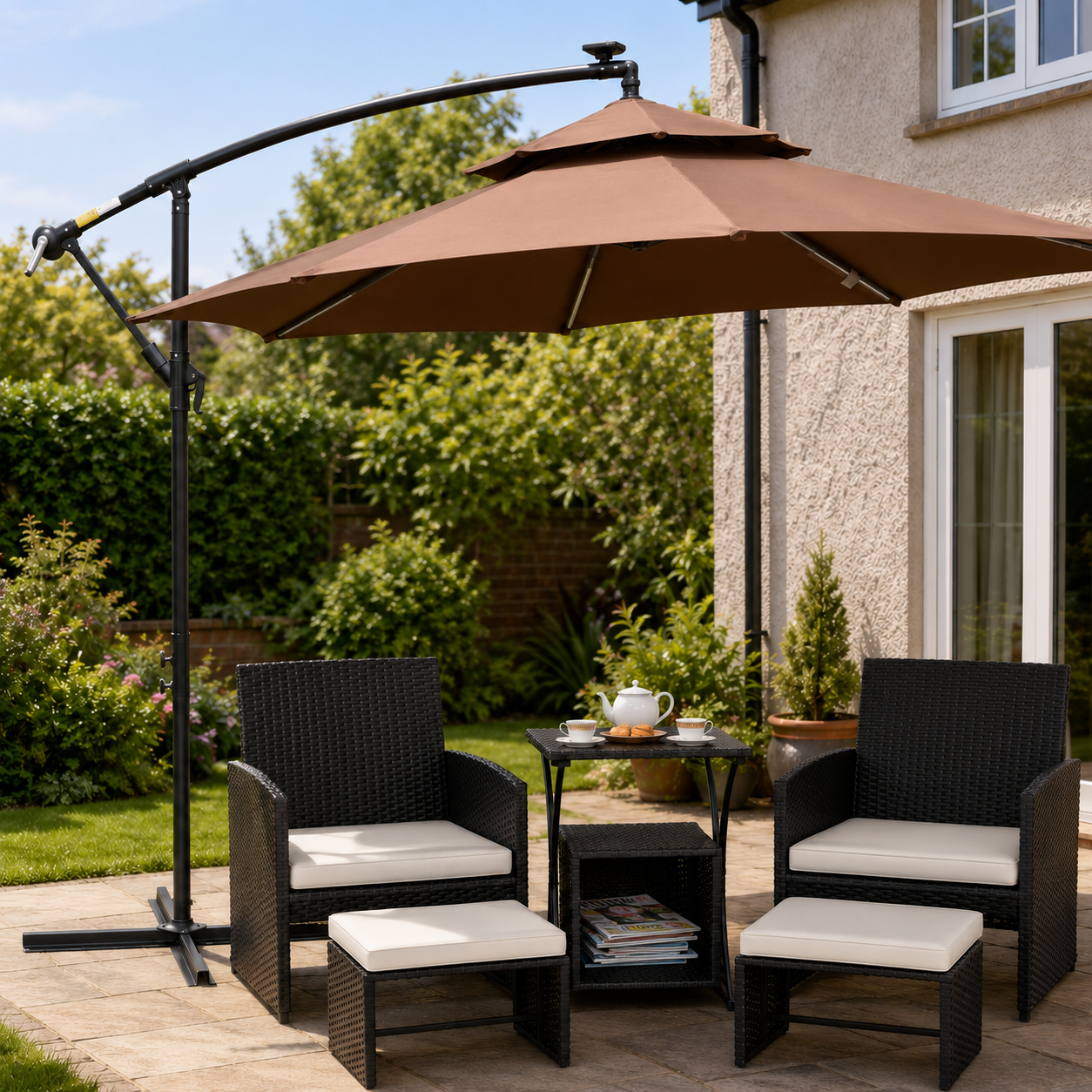 6 Piece Rattan Garden Furniture, Space-Saving Patio Furniture Set with