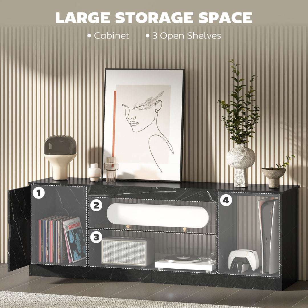 TV Stand Cabinet, Marble Effect TV Unit for up to 55" TVs with Glass Shelf and Storage Cabinet, Entertainment Unit for Living Room, Bedroom, Black