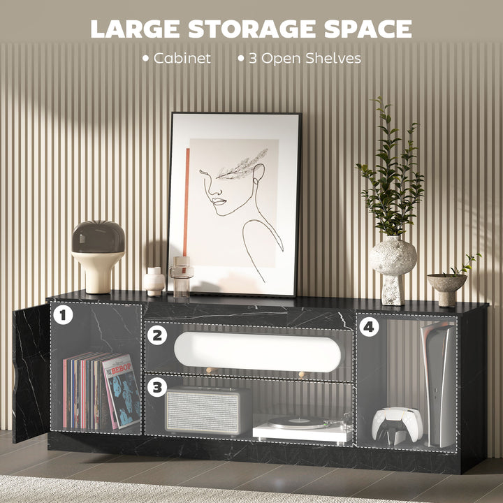 TV Stand Cabinet, Marble Effect TV Unit for up to 55" TVs with Glass Shelf and Storage Cabinet, Entertainment Unit for Living Room, Bedroom, Black