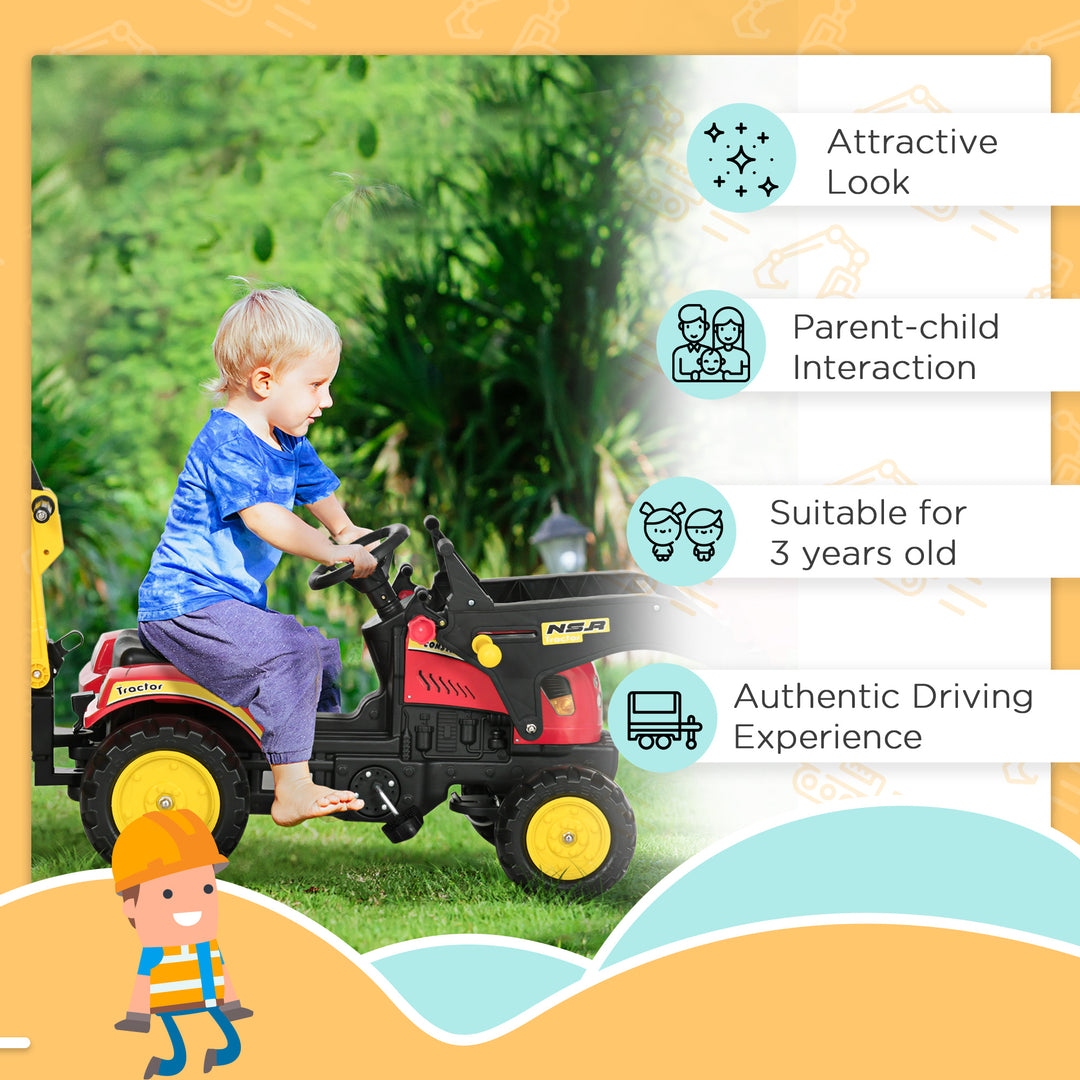 Kids Children Pedal Go Kart Ride On Toy Car Excavator Tractor w/ Moving Bucket Steering Wheel Removable Digger For 3 - 6 Years
