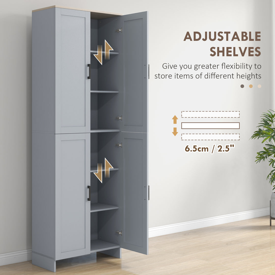 Freestanding Kitchen Cupboard, 4-Door Storage Cabinet with Adjustable Shelves, Modern Kitchen Pantry for Dining Room, 170cm, Grey