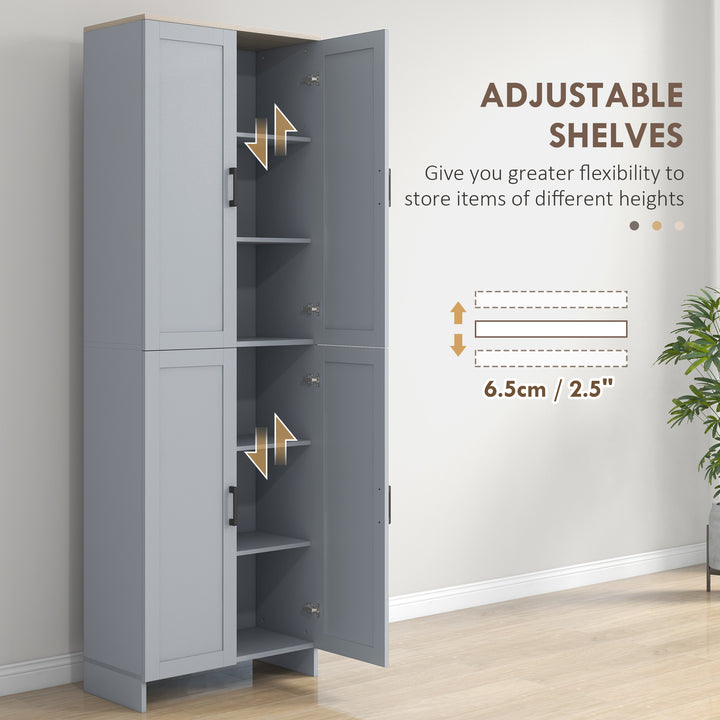 Freestanding Kitchen Cupboard, 4-Door Storage Cabinet with Adjustable Shelves, Modern Kitchen Pantry for Dining Room, 170cm, Grey