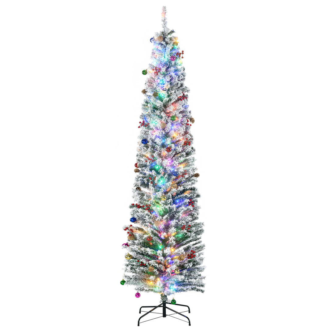 7.5' Artificial Prelit Christmas Trees Holiday Décor with Colourful LED Lights, Flocked Tips, Berry, Pine Cone