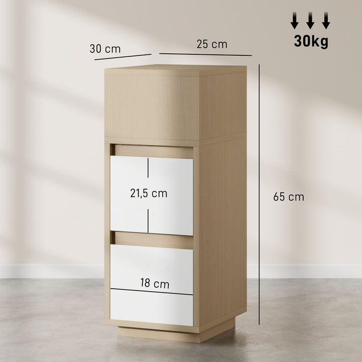 Slim Bedside Table, Narrow Bedside Cabinet with Open Shelf and 2 Drawers for Bedroom, Living Room
