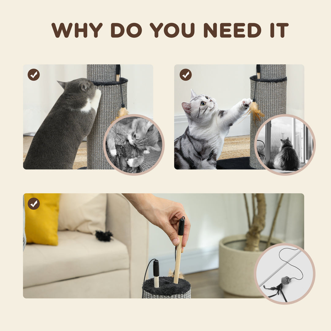 78cm 2-in-1 Cat Scratching Post with 3 Toy Feathers, Black