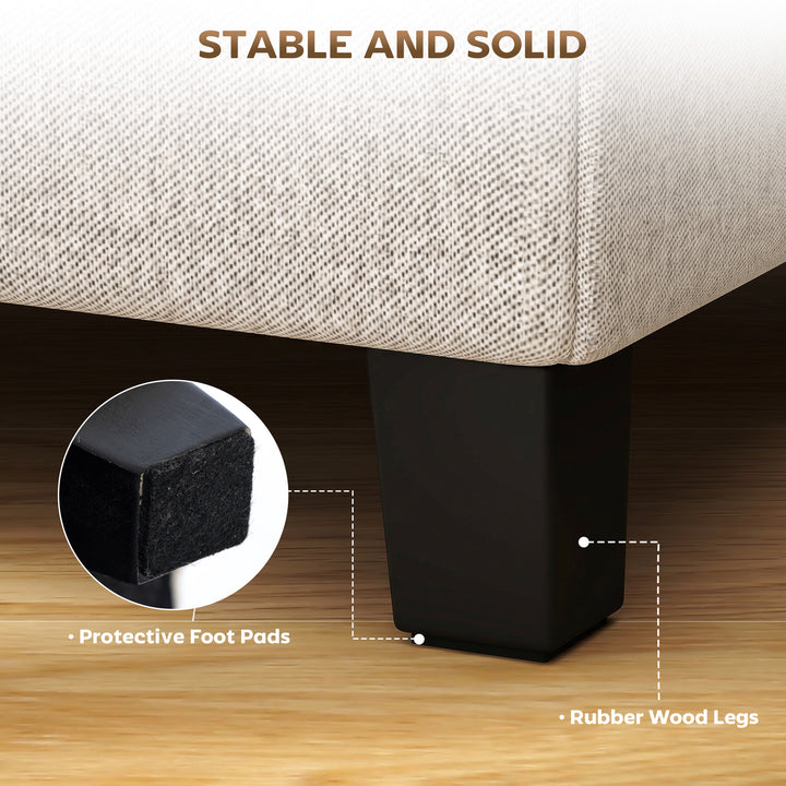 Small Ottoman, Square Footstool with Side Pocket, Rubber Wood Legs and