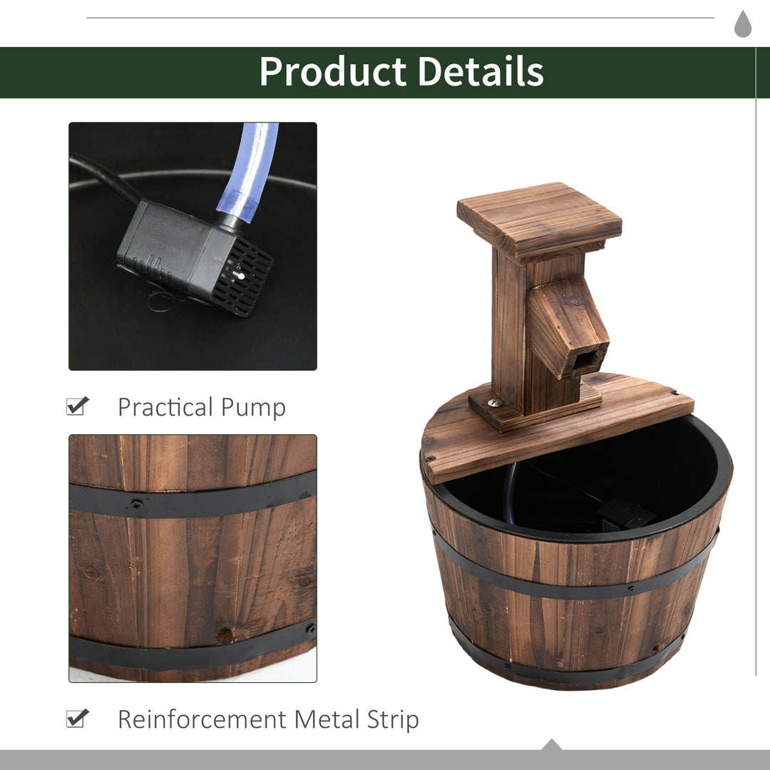 Wood Barrel Patio Water Fountain Garden Decorative Ornament Water Feature with Electric Pump