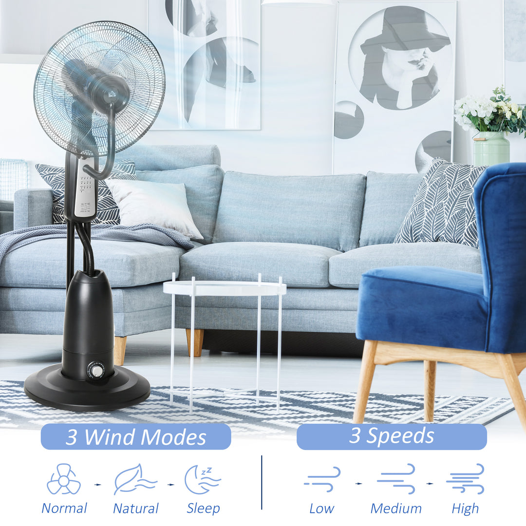 18" Pedestal Fan with Water Mist Spray, Humidifying Misting Fan, Standing Fan with 3 Speeds, 2.8L Water Tank, Timer and Remote, Black
