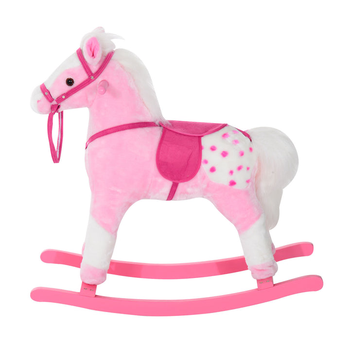 MCL Baby Rocking Horse Plush Ride on Animals Rocker with Sound Handle Grip for Kids 3-6 Years - Pink