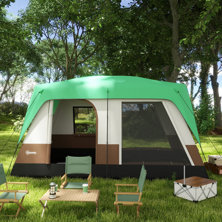Six-Man Camping Tent, with Small Rainfly and Accessories - Green