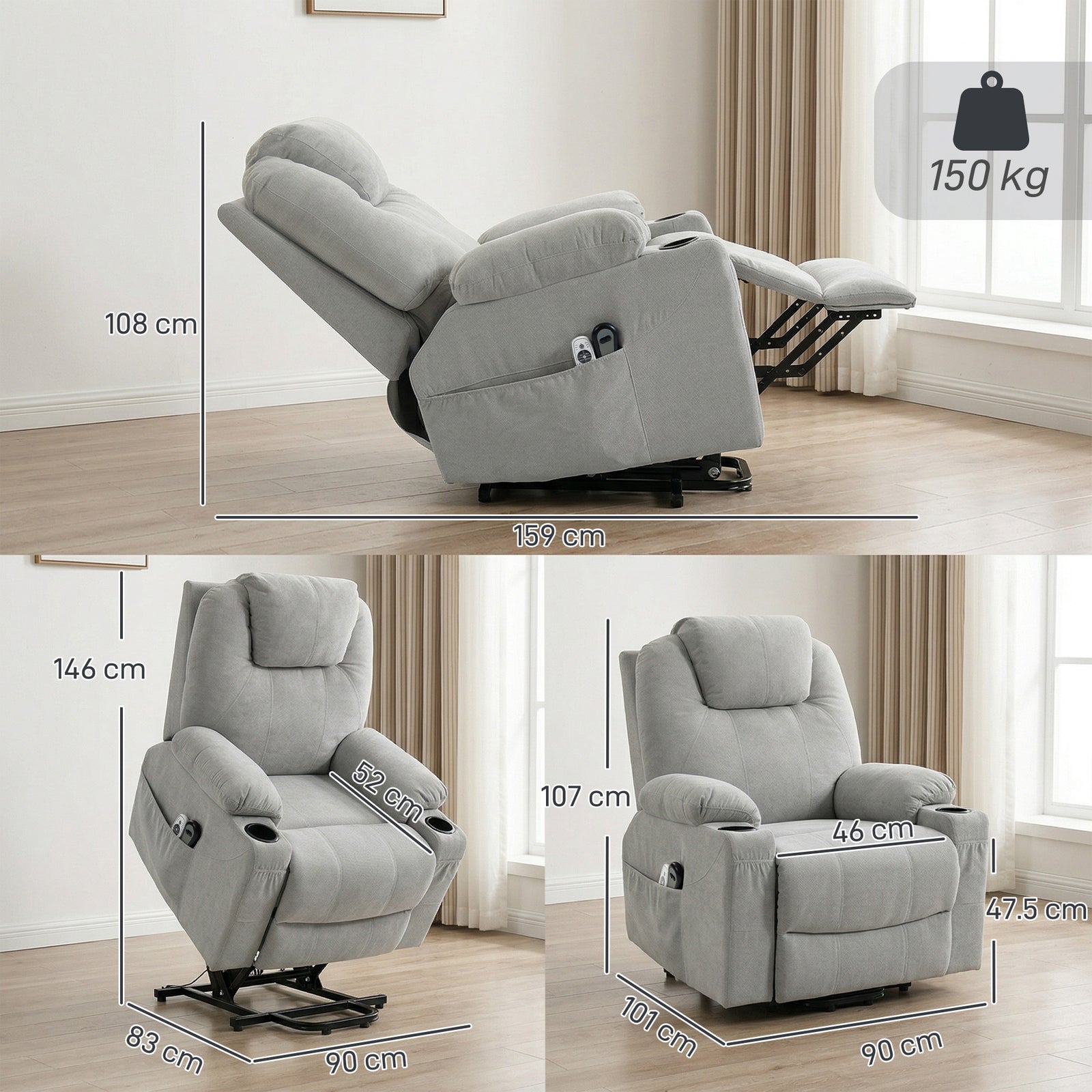 Power Lift Recliner Chair with Pocket Spring, Electric Lift Chair with