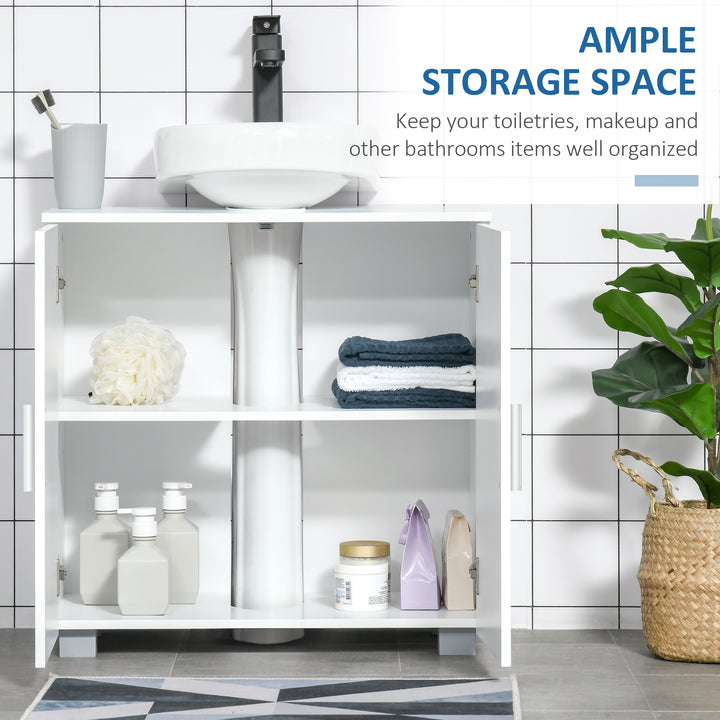 Pedestal Under Sink Cabinet, Modern Bathroom Vanity Unit, Storage Cupboard with Double Doors, Adjustable Shelf, White