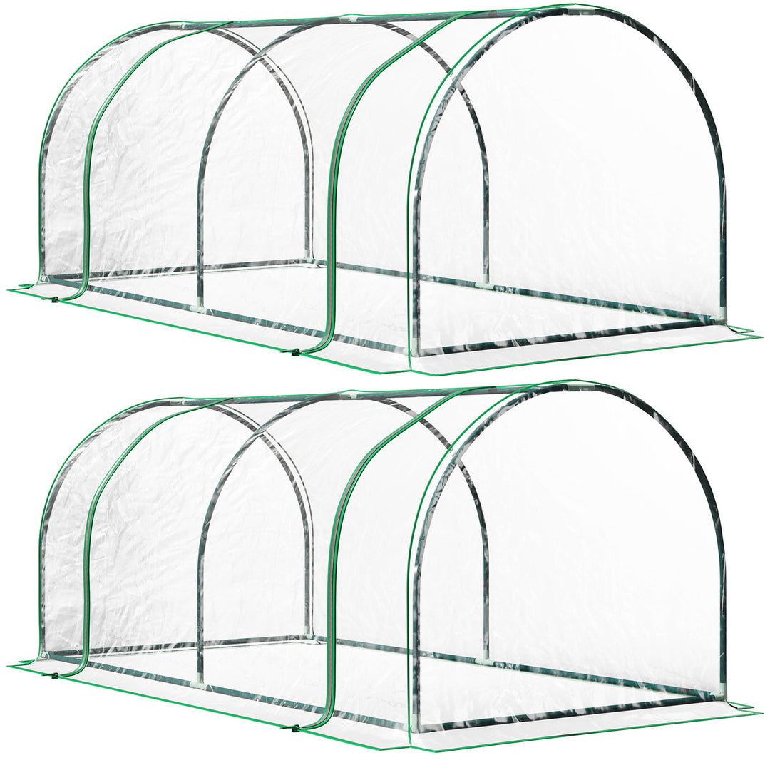 Set of 2 Tunnel Greenhouse, Green Grow House with Roll-up Door, Steel Frame, Plastic Cover for Garden, Outdoor, 200 x 100 x 80cm, Clear