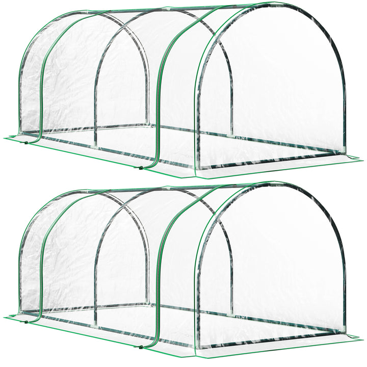 Set of 2 Tunnel Greenhouse, Green Grow House with Roll-up Door, Steel Frame, Plastic Cover for Garden, Outdoor, 200 x 100 x 80cm, Clear