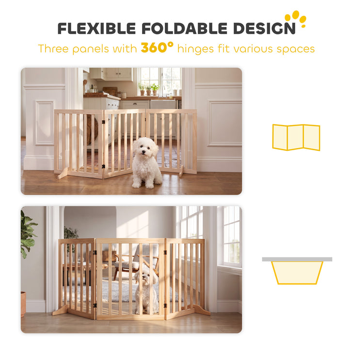 Wooden Dog Gate, 3-Panel Freestanding Pet Gates Indoor with 2 Support - view 5