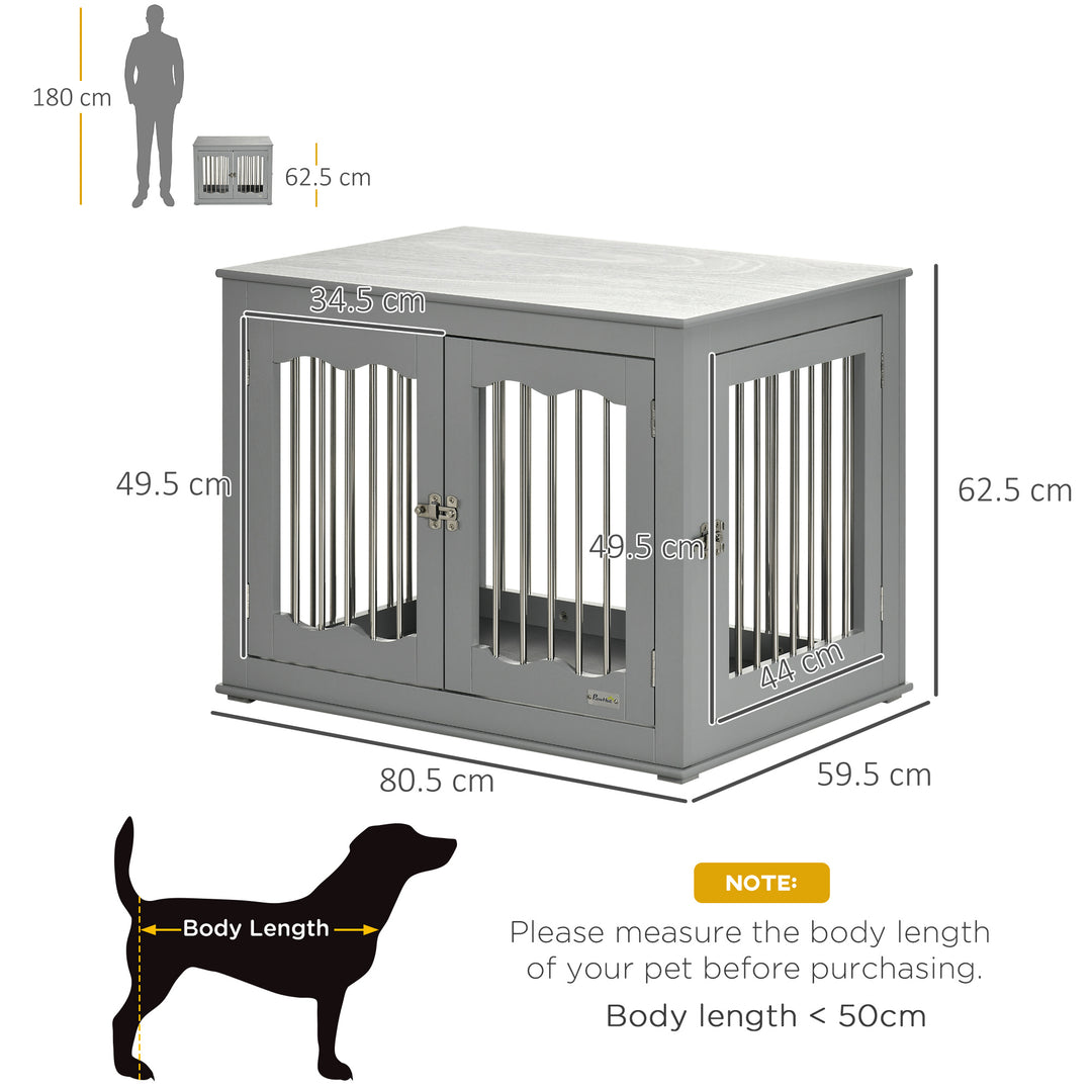 Dog Crate End Table Furniture Style Dog Cage w/ Three Doors, Locks and Latches - Grey