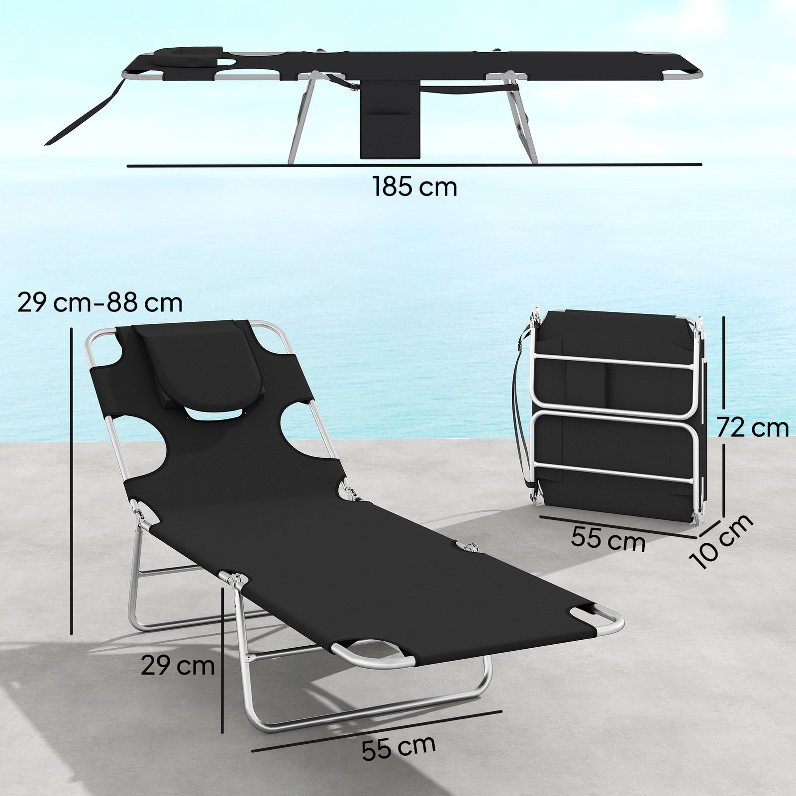 5-Position Adjustable Sun Loungers Set of 2 with Reading Hole and Side