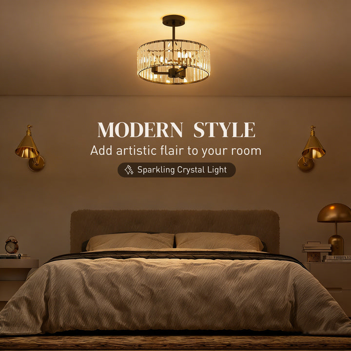 Crystal Ceiling Light, Semi Flush Mount Modern Crystal Chandelier Ceil