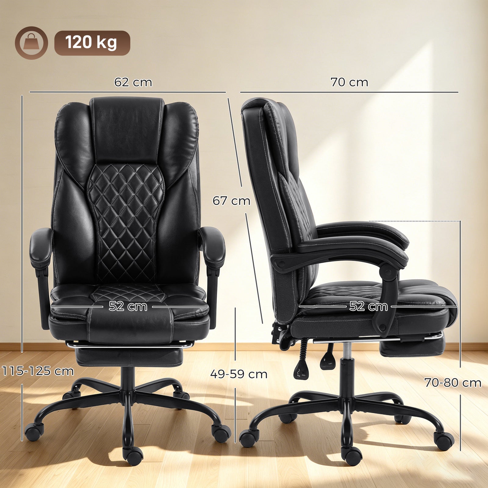 Executive Home Office Chair Reclining Function Footrest Computer Desk 